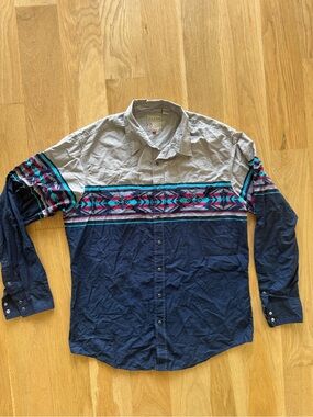 Roper Navy & Light Gray Western pearl snap Shirt with Aztec Stripe